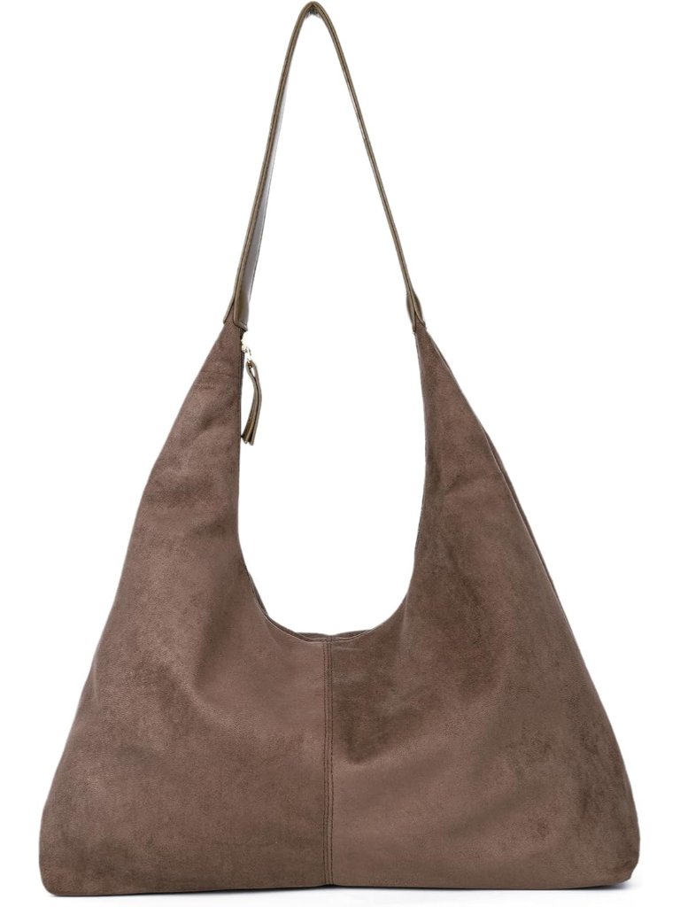 Suede Slouchy Bag For Women Large Suede Hobo Shoulder Bag Vegan Leather Crescent
